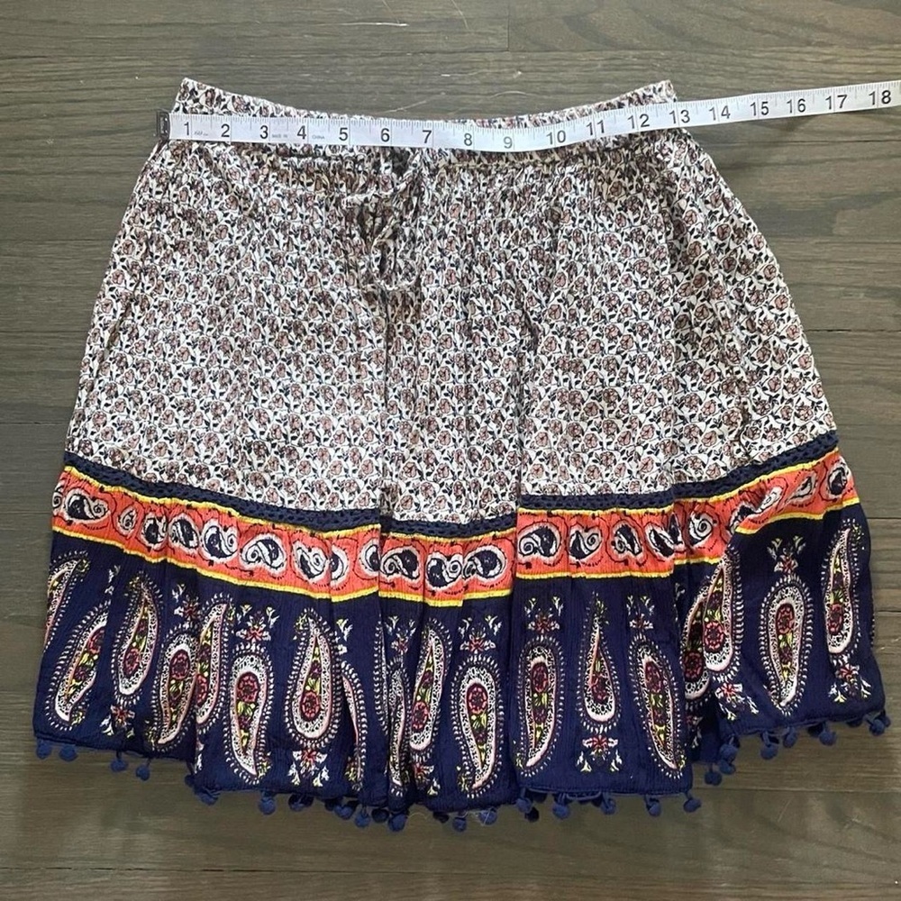 Alya Boho Paisley Skirt Small Elastic Waist Pom Pom Hem Lined - Picture 7 of 8